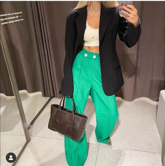 Zara* belted wide leg green pants bloggers fav - Picture 9 of 15